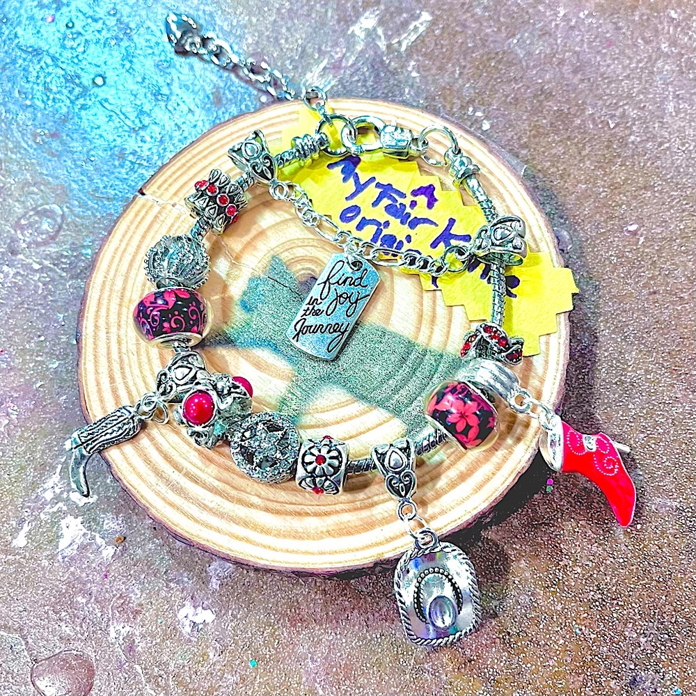 Western Cowgirl Cowboy Boot Charm Bracelet Pandora / Euro Style